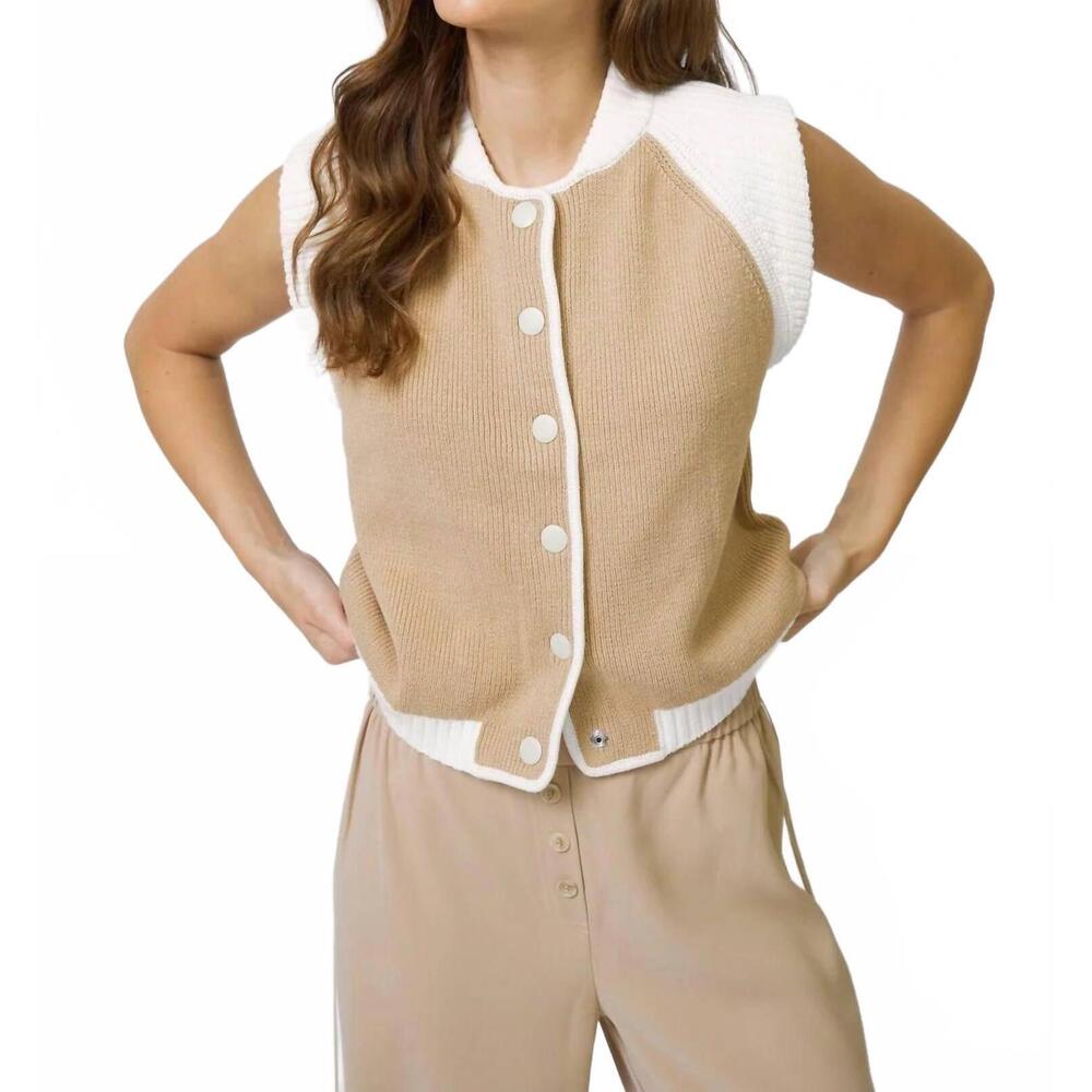 NEW CENTRAL PARK WEST nevada sleeveless bomber sweater in sand